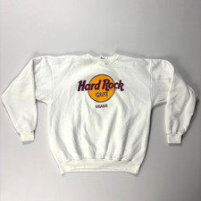 Vintage Hard Rock Miami Crewneck Sweatshirt White Sz L Florida Made In USA