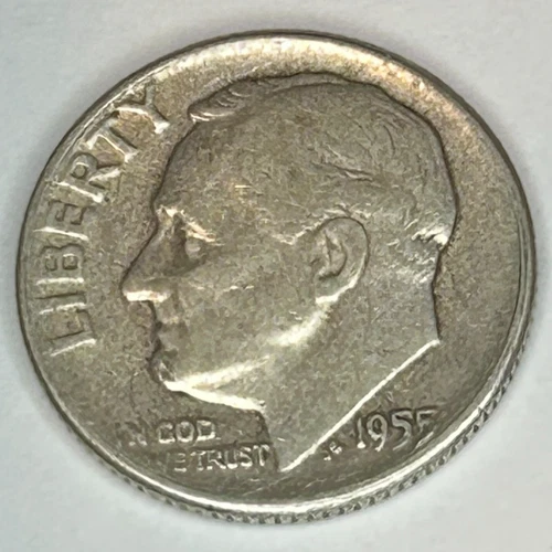1955-P Roosevelt Dime 90% Silver U.S. 10c Coin Circulated as Pictured - 01