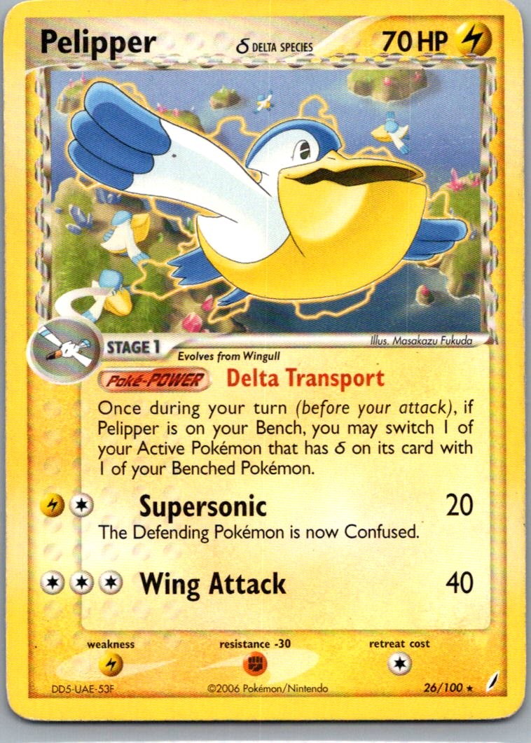 Pelipper 26/100 Rare Crystal Guardians Pokemon Moderately Played