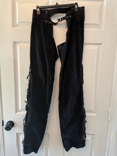 Black leather Full Chaps with Fringe, Zipper,...