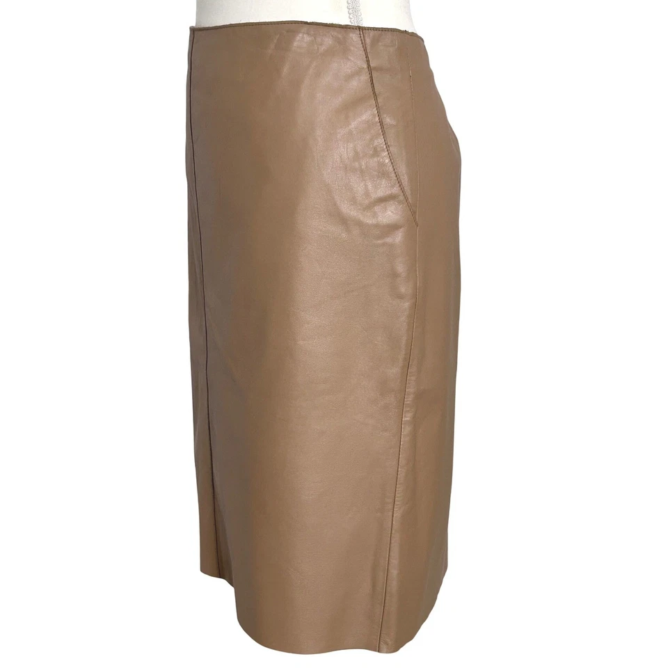 KENNETH COLE Vintage Pencil Skirt Genuine Leather Lined Pockets Camel Tan Size 8 - Image 3 of 4