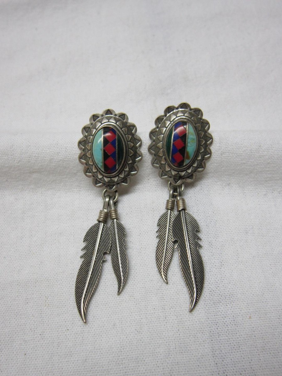 Wonderful Vintage Native American Navajo Feather Sterling Silver Earrings Wonderful Vintage Native American Navajo Feather Sterling Silver Earrings