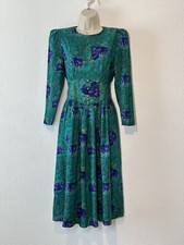 Vtg Jessica Howard By Mitchell Rodbell Tea Dress Midi Green Purple Floral 8P