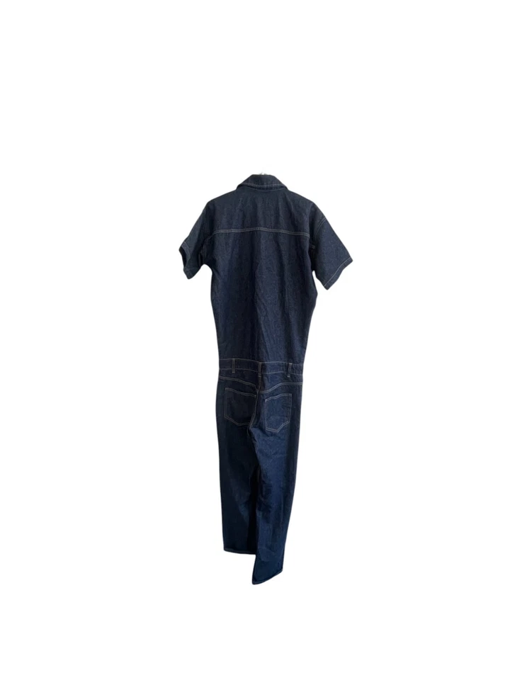 Macacão Boohoo Masculino Feminino Grande Azul Denim Bolso Manga Curta Perna Reta - Imagem 2 de 4