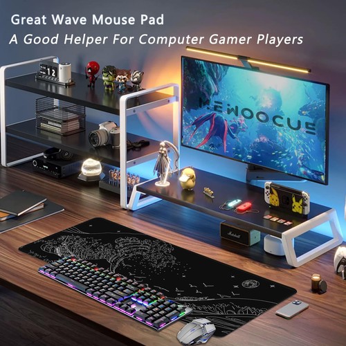 MEWOOCUE® Large Gaming Mouse Pad for Computer,Black Japanese Sea Wave Anime Mous - Picture 3 of 9