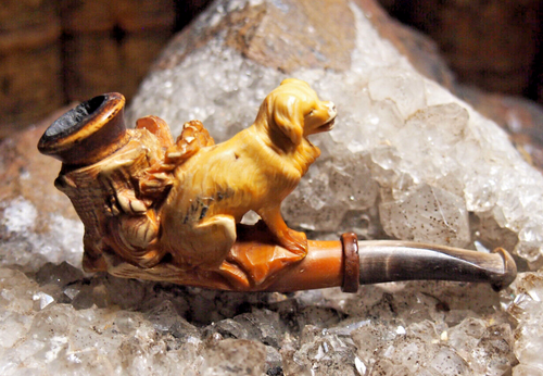 petite pipe fume cigarette EN ÉCUME DE MER representant un CHIEN