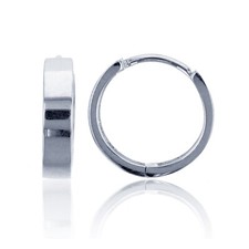 12mm Cute Small Polished Plain Hinged Huggie Hoop Earrings Real 14K White Gold