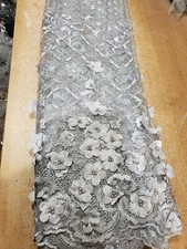 Gorgeous 3D African French Lace Fabric with petals  Beads 5 yards  Silver 