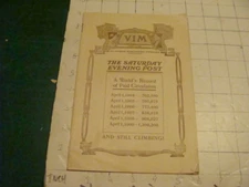 Vintage Original: 1909 april 15; VIM - Saturday Evening Post12pgs + supplement