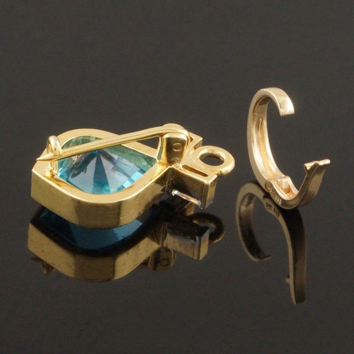 Modernist Solid 14K Gold Blue Topaz & Diamond Enhancer Pendant Convertible Pin - Picture 2 of 9