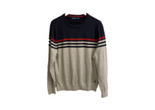 Nautica Men  s Crew Neck 100 Cotton Sweater Navy/Gray/Red Stripe,LARGE NWOT