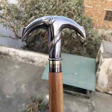 Solid Silver eva Adam Head Vintage BLACK Wooden Walking Stick Cane handmade Gift