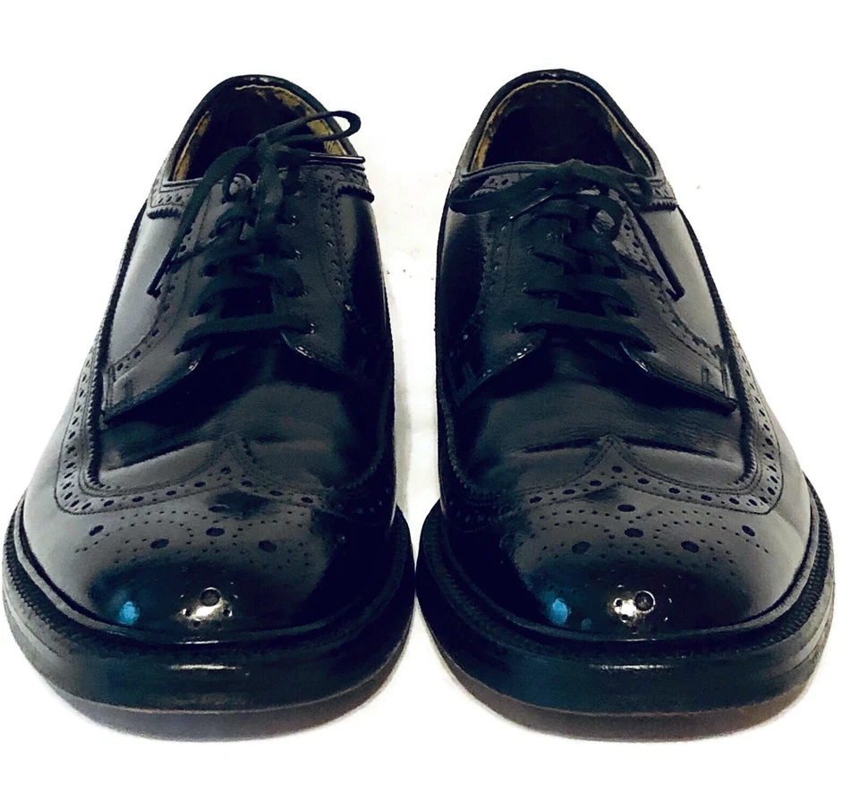 V шип винтажный Wingtip платье туфли мужские 8 D черная кожа винтажный Sears - Изображение 3 из 4