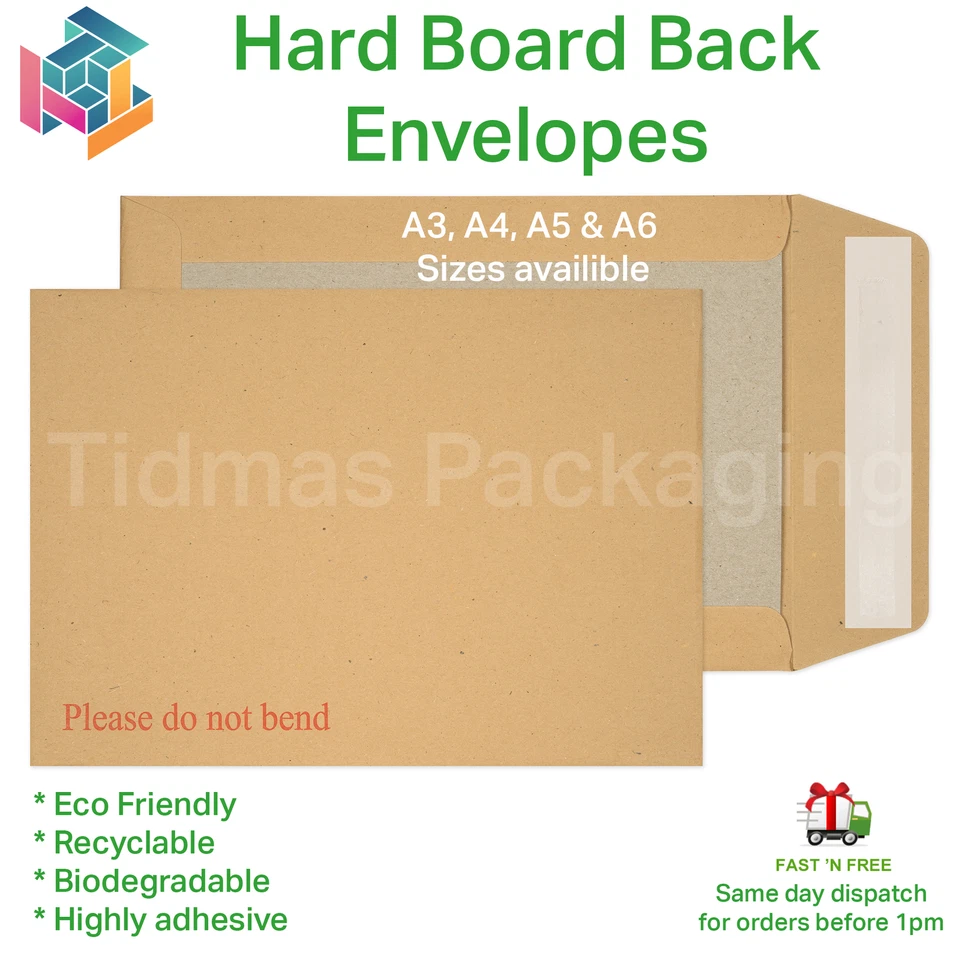 Hard Board Back Envelopes Brown 'Please Do Not Bend' Eco Friendly C6 C5 C4 C3