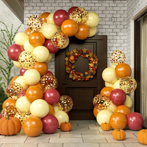 YAOWKY Burnt Orange Fall Balloons Garland Arch Kit100pcs 12In Burnt Orange an...