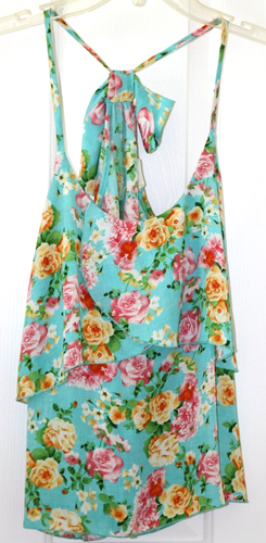 Women's Tank Top Darling Lucy with Bow in Back Multicolor Ruffle Front Sz Small