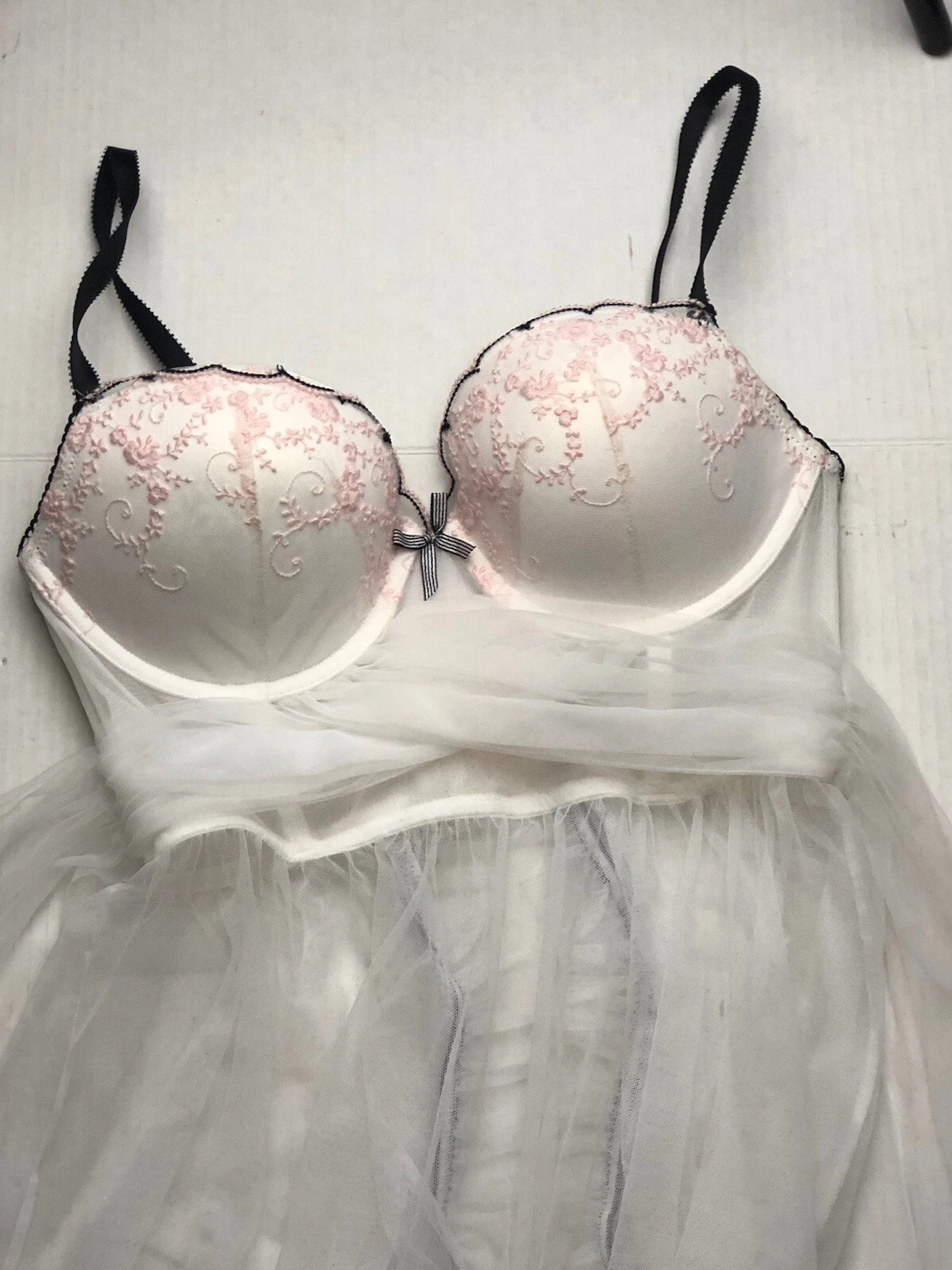 UNDERCOVER Abito babydoll Victoria's Secret 36C bianco rosa maglia tulle sposa top