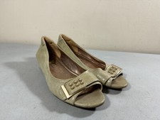 Ecco womens tan leather peep toe studded low ...