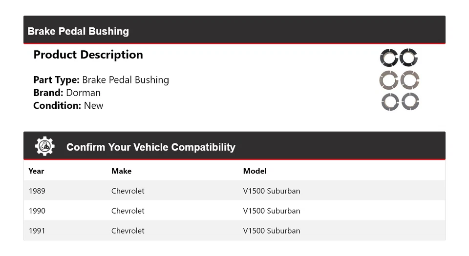Bucha de pedal de freio 1990 Chevrolet V1500 Suburban Dorman 1989-1991 - Imagem 2 de 4