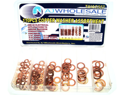110 pcs Copper Washer Assortment Flat Ring Oil Brake Line Seal Sealing SAE