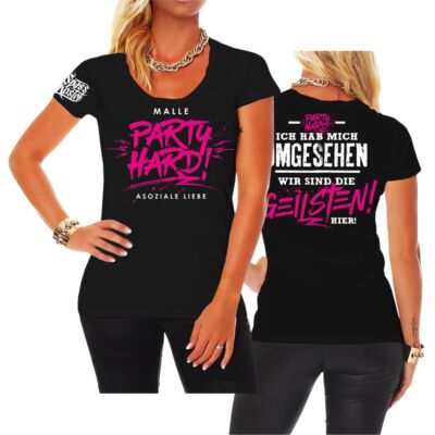 Damen T-Shirt Malle Wir sind die Geilsten Party Hard Asoziale Liebe Mallorca