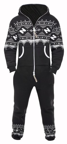 Skylinewears Unisex Printed Fleece Hooded Jumpsuit – Zip-Up One-Piece Pajama - Picture 30 of 80
