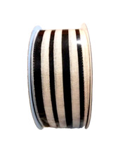 Black Ivory Vertical Stripe 1.5" x 2 yards Wired Ribbon Country Farmhouse Fall