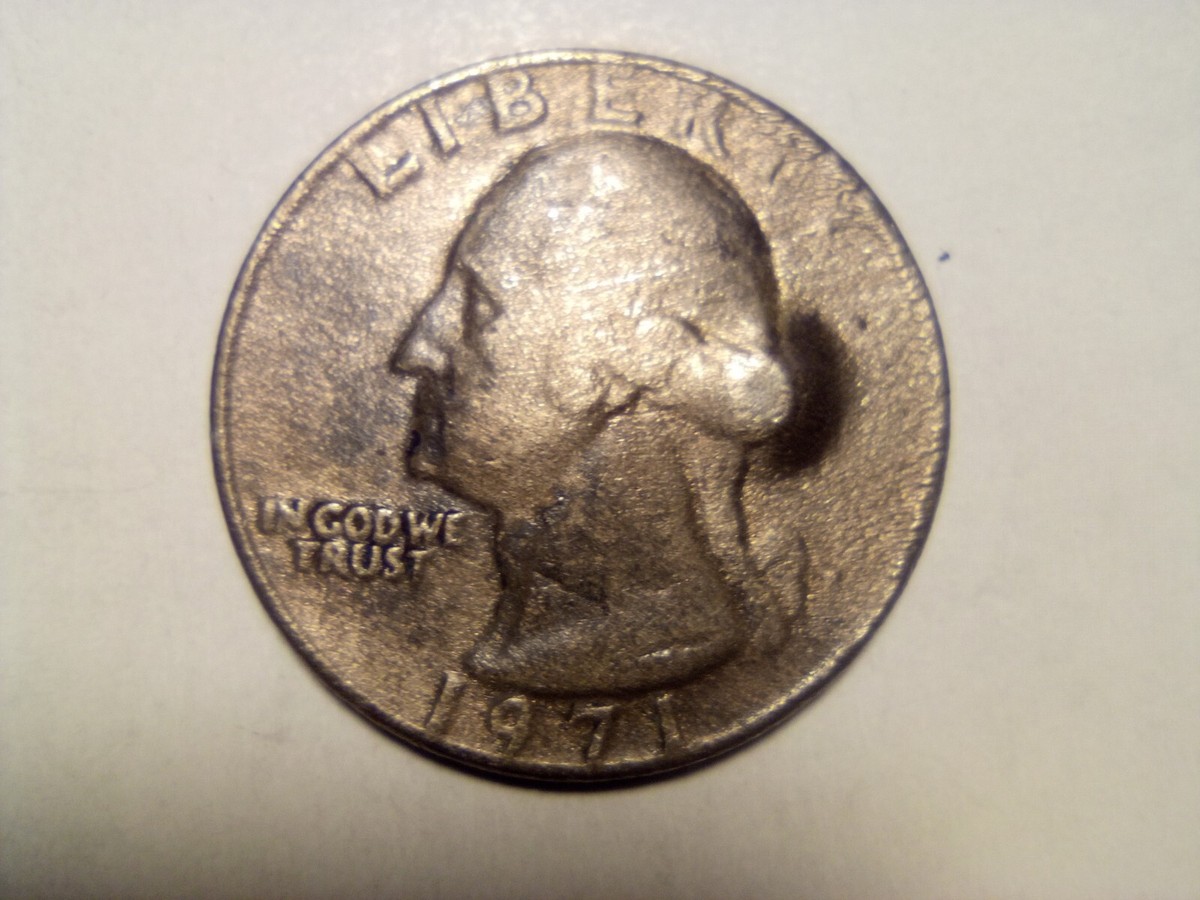 1971 Planchette Bubble Error Quarter, Mint Mark Unreadable