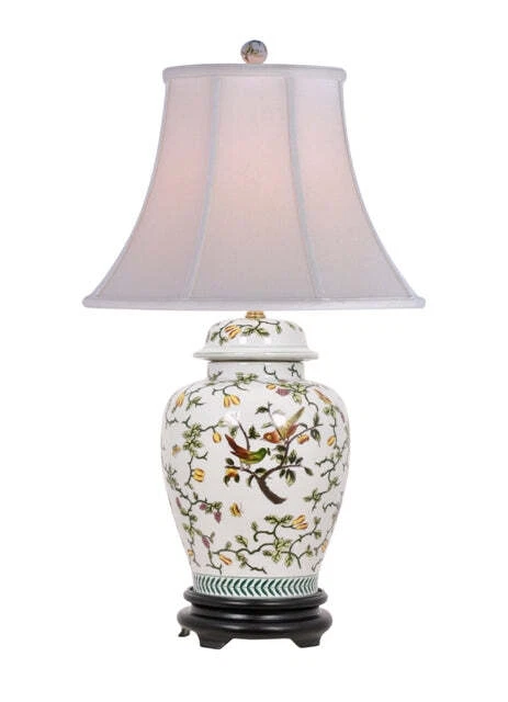 Asian Style Furnishing Chinese Bird Motif Porcelain Temple Jar Table Lamp
