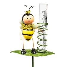 Rain Gauge Garden Metal Stake Bumblebee Decorative Outdoor Yard Decor