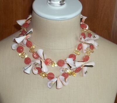 Neiman Marcus Two Blonde Lizards Coral Citrine Gemstone Necklace
