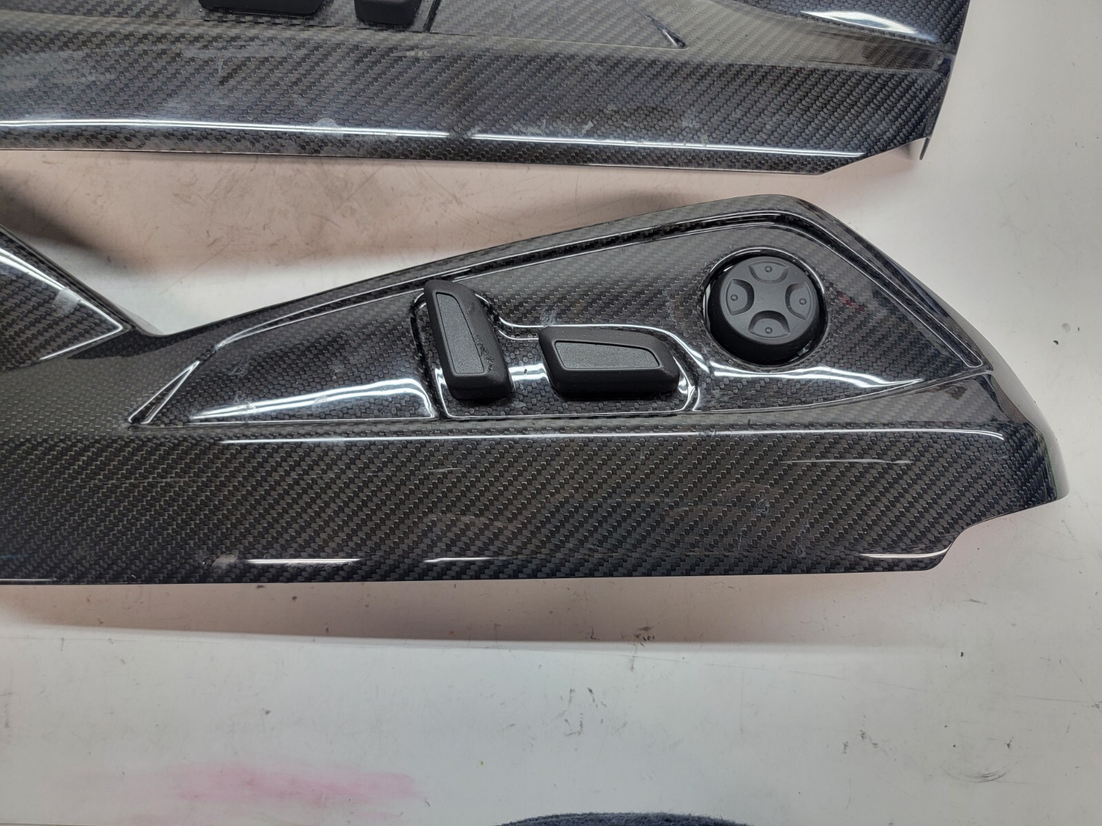 LAMBORGHINI AVENTADOR CARBON FIBER SEAT SIDE BUTTON COVERS OEM SV SEAT SIDES 
