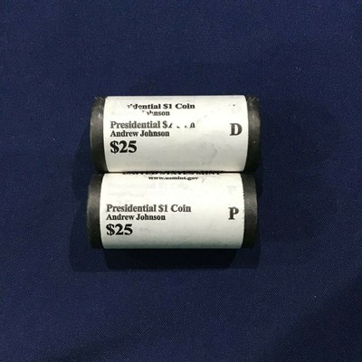 2011-PD Andrew Johnson Presidential Dollars 2 US Mint BU Rolls of 25    E1003