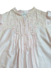 Vintage Sara Beth Pink Satin Floral Embroidered Lace Long Nightgown Medium