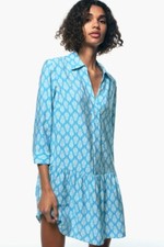 ZARA BLUE-WHITE FLORAL PRINTED SHORT SHIRT DRESS WITH RUFFLE SIZE M