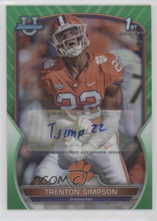 2022 Bowman University Chrome Green Refractor 67/99 Trenton Simpson #45 Auto