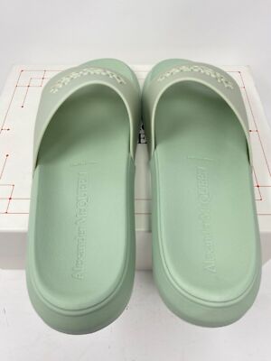 $290 Mens Alexander McQueen Hybrid Logo Slides Sandals Mint  display picture 2