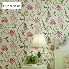 10M Wallpaper Bedroom Wall Covering Vintage Floral Butterfly Birds Flower