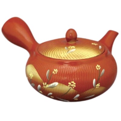 Teapot Kyusu Tokoname - AKIRA - Orange - 360 ml/cc Stainless Mesh Yellow Flower