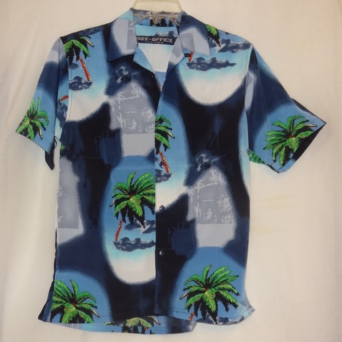 Aloha Hawaiian Shirt Box Office Island Size Medium Palm Trees Junior Mens Blue - Picture 4 of 10
