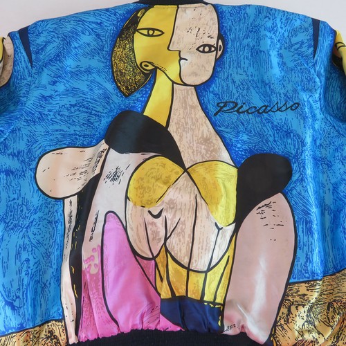 Vintage Picasso Damen Seide 90er Jahre Jacke - Full Zip mit Schulterpolstern - XL - Bild 6 von 6