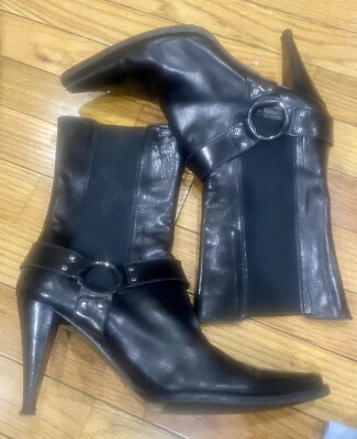 MOSCHINO Cheap And Chic Black Leather High Heel Ankle Boots 38 8