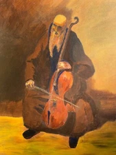 20th Century Fantastic Impressionism "Cellist" Oil Painting