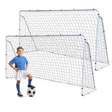 Soccer Goal 12'x6' Set of 2 Portable Soccer Net for Backyard w/Frame & Bag White