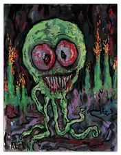 Original HAPPY GRAVE 2022 watercolor Painting outsider art : "GREEN GHOUL"