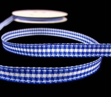 25 Yard Spool Royal Blue White Mini Check Gingham Plaid Ribbon 1/4"W