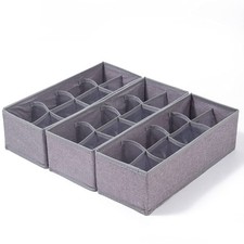 3 Pack Sock Underwear Drawer Organizer Dividers, Collapsible Cabinet Closet S...