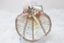 Hand Embellished Seashell Rhinestone Jewelry Trinket Dish Coastal Starfish