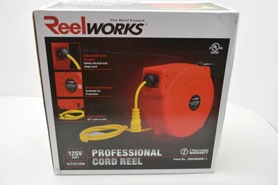 ReelWorks Retractable Extension Cord Reel Polypropylene 12AWG x 40' Foot, New