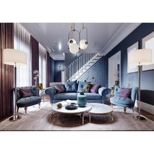 Luxury Living Room Backdrop Modern House Interior Photography 7x5ft Brown Blue